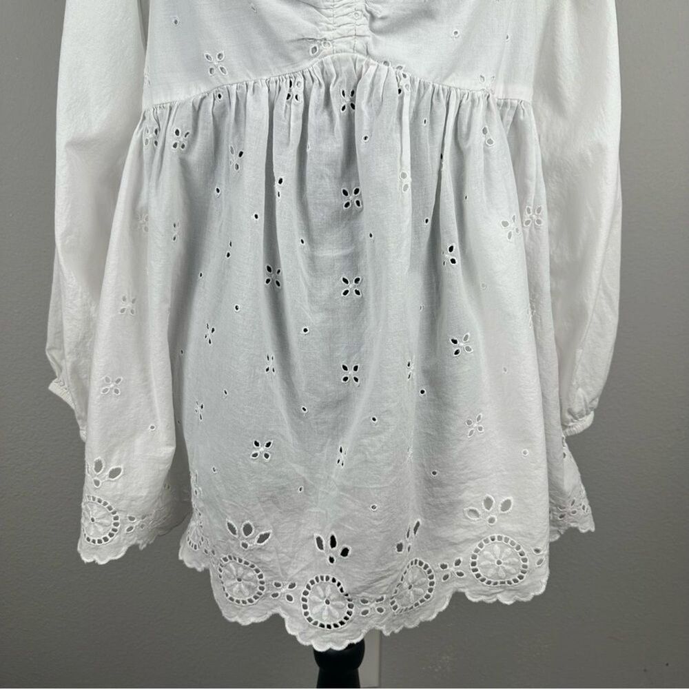 Old Navy Maternity Fit & Flare Top Womens Large White Sheer Embroidered Eyelet - Picture 4 of 12